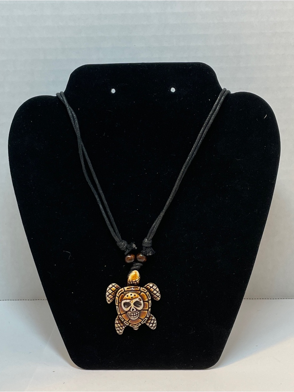 Turtle Skull Charm Pendant Necklace, Soft Black Adjustable Cord